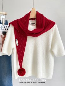 CAIENGE | Autumn and Spring New Knitted Wool Triangle Scarf for Women Fashionable Korean Style Warm Neck Protection