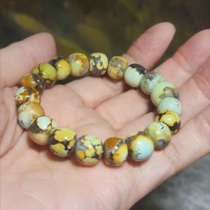 11mm+ Premium natural untreated Hubei Turquoise yellow green tangsancai old style beads bracelet [Natural Crystal] 优质天然原矿湖北松石高瓷菜籽黄唐三彩老型珠手链