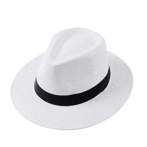 Fashion Men Natural Panama Straw Hat Summer Trendy Beach Sun Hats Solid Color Fedoras Ribbon Casual Cowboy Jazz Cap Gangster Cap