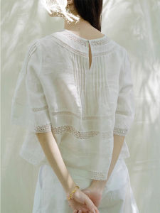 WANGGONGZHU | Elegant French Lace Short Sleeve Shirt Women Summer New Design Loose Slimming Top Korean Style Round Neck Regular Length