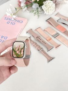 Dây Đeo Đồng Hồ Apple Watch Bằng Da Dệt Silicon Nylon Thon Gọn Màu Hồng Mùa Xuân Dành Cho Nữ Phụ Kiện Thời Trang Mùa Hè