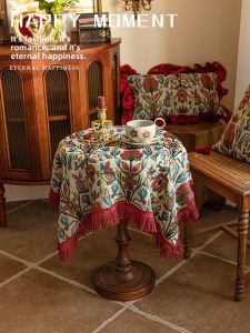 Rustic American Style Linen-Like Tablecloth with Floral Pattern