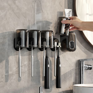 Wall Mounted Toothbrush Holders for BathroomStrong Self Adhesive Tooth Brush Holder with Cup Toothbrush Heads Organizer