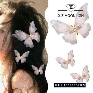 สายคาดหัวลายกุหลาบข้างแบบตาข่ายสองชั้นกิ๊บติดผมผีเสื้อสไตล์ป่าเครื่องประดับผมผ้าโพกศีรษะระดับไฮเอนด์