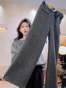 Plus Size High Waist Slimming Glitter Wide Leg Pants