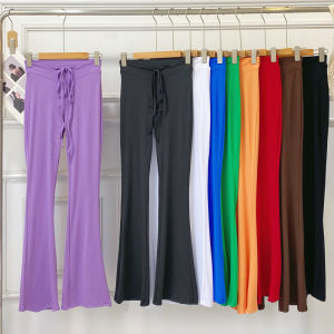 Casual Flared Pants Womens Spring Summer High Waist Drawstring Floor Length Slimming Sporty Trousers Korean Style Straight Leg