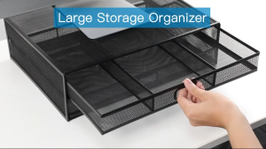 2 Tier Desktop Organizer Computer Monitor Stand Rise with Storage Drawer and 2 Pen Holders Laptop Printer Stand for Workspace Office Supplies