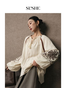 SUSHE | Embroidered Tie-Style Ethnic Womens Shirt Fall New Arrival