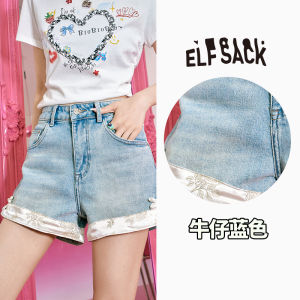 New Chinese Style Butterfly Button Short Jeans Womens Summer High Waist Cotton Polyester Blend Elastic Fiber Pocket Shorts
