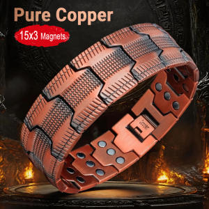 Mens Vintage Pure Copper Magnetic Bracelet – Solid Copper Adjustable Energy Healing Bangle for Arthritis Joint Pain Relief Circulation & Wellness with Free Gift