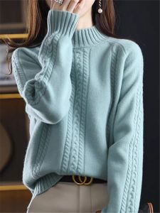 Mock Neck Sweater Pullover Fall and Winter New Arrival Womens Clothing Fancy Inner Wear Base Idle Style Soft Glutinous Cable-Knit Sweater