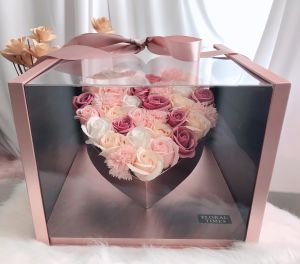 Large Acrylic Heart Shaped Gift Box & Rose Soap Flower: Eternal Valentines Day Creative Birthday Gift for Girlfriend