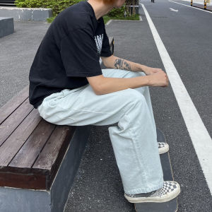 Loose Fit Blue Washed Denim Jeans Motorcycle Street Dance Style Casual Pants for Couples BMX Hip Hop Streetwear