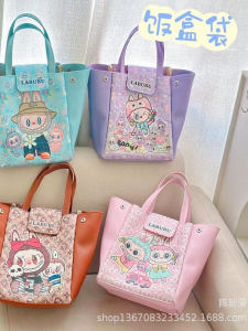 Large Capacity Lunch Box Bag Leather Handheld Student Bento Bag Cartoon Style Japanese Style Storage Bag for Family Use