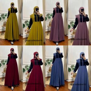 Vina dress gamis crinkle model buka pintu double layer/Gamis lebaran 2026 model kekinian/Gamis model masa kini