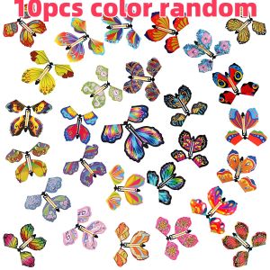 10Pcs Magic Flying Butterfly Wind Up Toy In The Sky Funny Rubber Band Powered Cards Kids Tricks Props Party Great Surpris Gift