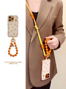 TianYu Ins Style Orange Line Flower Phone Case for Apple 17 16 pro Max 15 Crossbody 14 pro Belt 16 New Model 14 Hand Chain 17 pro