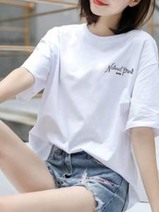 Pure Cotton Short Sleeve T-Shirt Womens Loose Korean Style Simple Versatile Top Inner Wear Slimming Effect Trendy Ins