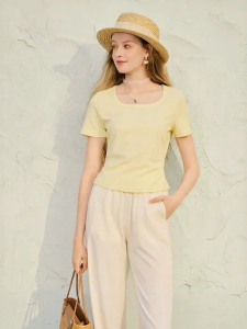 XIANGYING | Antibacterial Light Yellow Short Sleeve T-Shirt Female