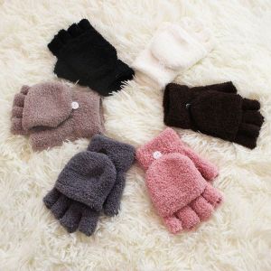BTNM376423 Fashion Thick Dual-use Convertible Flip Top Half Finger Gloves Coral Velvet Gloves Knitting Mittens