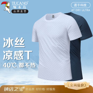 Mens Short Sleeve T-Shirt Ice Silk Quick Dry Printed Loose Large Size Breathable Summer Sport Top Fashion Urban Style round Neck