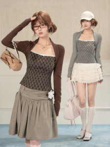 loveheynew | Quần Áo Knitwear Cổ Thuyền Vintage Đan Dệt Plaid
