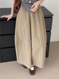 กระโปรงทรงบานเอวสูงหลวมๆ ยาวปานกลาง สไตล์ใหม่ฤดูใบไม้ผลิ 2025 กระโปรงทรงบานเอวสูงแบบลำลองสำหรับผู้หญิง