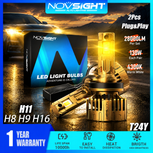 Novsight T24Y H11 H8 H8 H16 LED Headlight Bulb 4300K Amber Light Extremely Bright LED Lights for Low Beam Fog Light 130W 28000LM Plug&Play 2Pcs