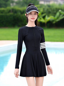 Conservative Style Womens One-Piece Swimsuit Long Sleeve Surfing Diving Suit Full Coverage Belly Covering Sporty Swimwear