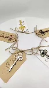 Bộ 20 Dụng Cụ Mở Chai Hình Chìa Khóa Cổ Điển Kèm Thẻ Treo & Dây Thừng Màu Đồng Thau Mộc Mạc Quà Tặng Cưới Quà Lưu Niệm