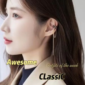 Earcuff ต่างหูหนีบ ต่างหูหนีบมีโซ่ ต่างหูยาวใส่ข้างเดียว ต่างหูสีดำ ต่างหูยาวใส่ออกงาน ต่างหูหนีบยาว ต่างหูระย้า
