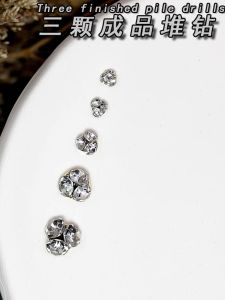 Mini Finished Product Small Size Pile Rhinestone Nail Ornament Metal Alloy Combination Three Pieces Pile Style Pile Rhinestone Wearing Nail Rhinestone