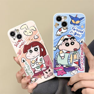 Couples Cartoon Silicone Phone Case for 12 13Pro Max 11 Women Full Cover Crayon Shinchan Little Love Protective Cover