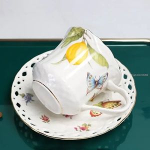 Cup Saucers SetCeramic Mug Coffee Cup Set Dessert Plate 1pc Lemon Espresso CupsElegant Tea Set European StyleEurope Tea