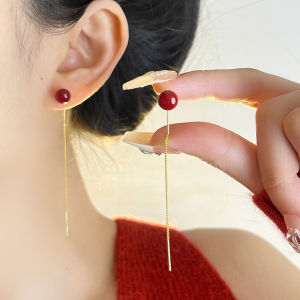 925 Silver Needle Pearl Earrings Womens Luxury Allergy Free New Year Red Color Fashion Jewelry Elegant Versatile Ear Jewelry