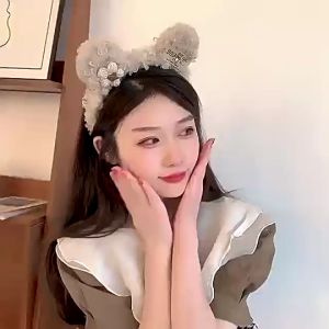 Indo - Bandana Aksesoris Rambut /  Hairband Fashion Korean Style / Fur Bear Ear Motif Headband