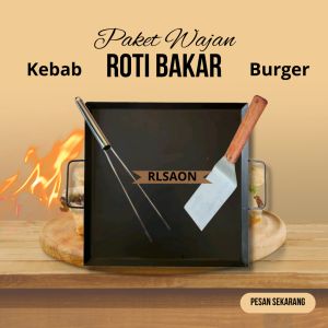 Wajan Roti Bakar Burger Dengan Spatula Dan Garpu