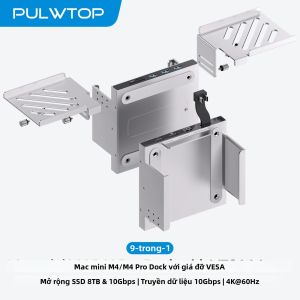 Cổng Kết Nối Đa Năng PULWTOP Mac Mini M4 Với Hộp Đựng SSD NVMe HDMI 4K 60Hz USB-A 10Gbps Giá Đỡ Kim Loại Cổng VESA Để Gắn Màn Hình Giá Đỡ Bàn Làm Việc