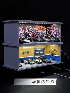 Diorama Garaj Kereta Mini 1:64 (Dengan Lampu LED) Diorama 1:64 Car Parking Lot Showroom MiniaturMiniature Scene车库模型 仿真停车场模型