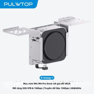 Cổng Kết Nối PULWTOP Mac Mini M4 Dock HDMI 4K 60Hz USB-A 10Gbps Vỏ SSD Kim Loại Giá Đỡ Màn Hình Cổng VESA Cho Bàn Làm Việc