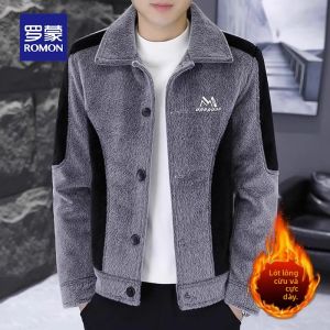 Áo Khoác Nam ROMON Lót Lông Cừu Giữ Ấm Cổ Bẻ Kiểu Dáng Thu Đông Mới