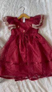 Gaun Pesta Anak Perempuan Elegan Motif Bunga - Bahan Organza Warna Cerah Usia 1-2 Tahun