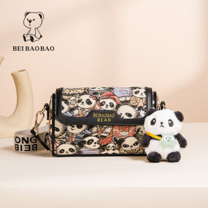 Beibaobao | Stylish Small Canvas Bag with Cartoon Bear Pattern for Shoulder and Crossbody Use