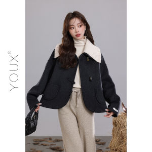 YOUXIANG | Áo Khoác Lông Cừu Hai Mặt Ngắn Cho Mùa Đông