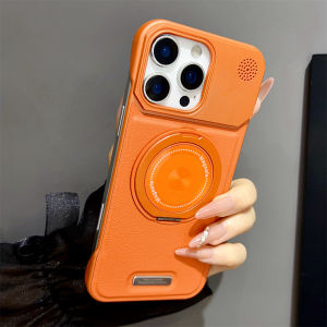 Fashion Rotate Holder Leather Aromatherapy Phone Case For Iphone 17 16 15 14 13 12 Pro Max For MagSafe Magnetic Bracket Cover