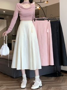 กระโปรงยาวปานกลางทรงเอเอวสูง ลายปักสไตล์จีนใหม่ ฤดูใบไม้ผลิและฤดูร้อน สำหรับผู้หญิง เอฟเฟกต์กระชับสัดส่วน กระโปรงสั้น