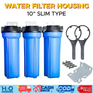 Water Filter 3 Stages 10" Slim 1/2" NPT Type Blue Housing Only NO Pressure Release Valve No PVC Fittings For Water Filtration Set up