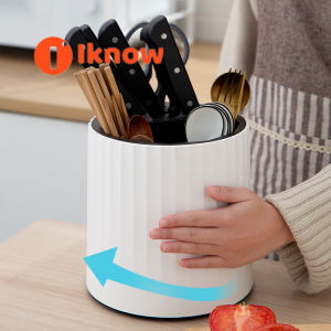 I know Multifunctional Rotating Knife Rack Knife Storage Rack 360 Degree Rotating Knife and Fork Holder Creative Chopstick Cage Storage Bucket