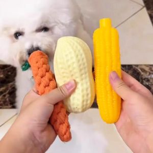Durable Dog Toys Chew Proof Teeth Grinding Carrot Sound Making Peanut Corn Self Entertaining Stress Relief Small Dog Pet Toys
