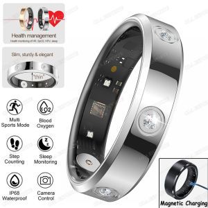 Diamond Smart Ring Women Men Heart Rate Blood Oxygen Health Stress Monitoring Smartring IP68 Waterproof Fashion Sports Rings New